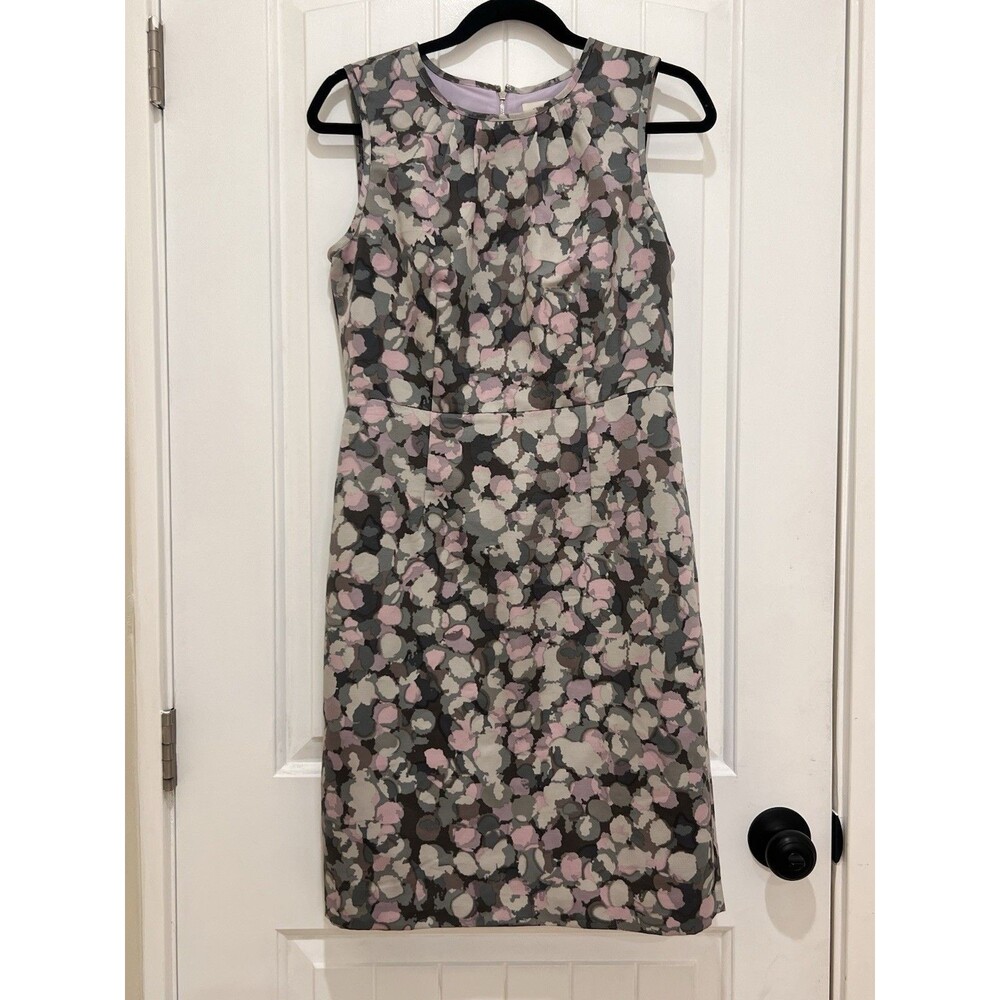 LOFT Ann Taylor Womens Purple Gray Spotted Abstract Sleeveless Sheath Dress Sz 6